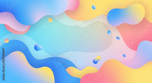 Vibrant abstract background with colorful fluid shapes and droplets in blue pink yellow and green hues creating a dynamic and modern design element for creative projects