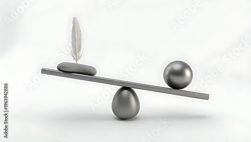 3D Minimal Balance Scale With Uneven Objects Representing Decision Making And Priorities Concept Clean Background
