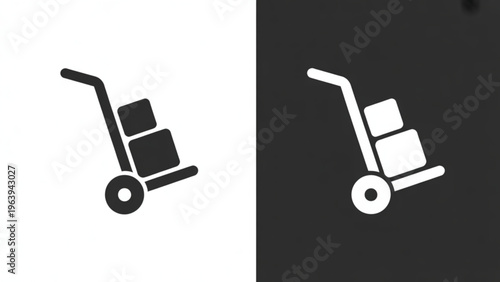 A stylized black robot character with a rounded head and geometric limbs standing against a starburst background. Vector