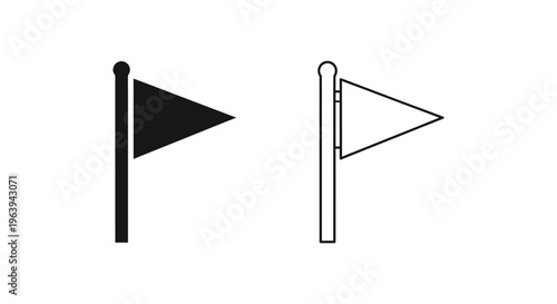 Black and white flag icons, pennant flags on pole, symbol for marking or indicating Vector