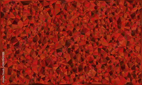 Vibrant abstract geometric low poly background in bright red and orange hues with intricate triangular patterns.