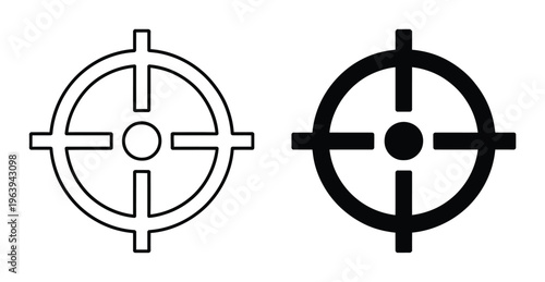 Two crosshair one outlined and one solid black, on a white background