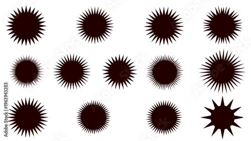 abstract starburst shapes and sun icons a diverse collection of spiky graphic elements with radiating spikes ideal for modern design.