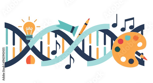 Creative dna a vibrant illustration combining science art and musical elements