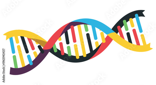 Colorful illustration of a dna double helix structure with building blocks