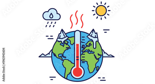 Black and white graphic of earth rising above clouds a minimalistic design