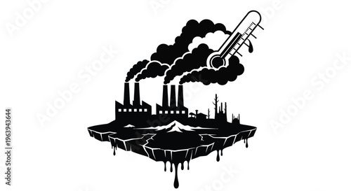 Industrial pollution and global warming concept a factory emits smoke into the atmosphere