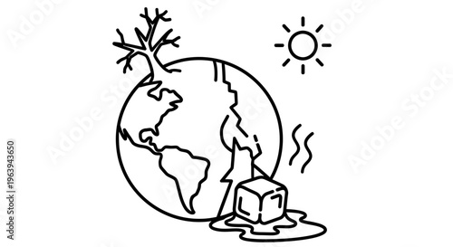 Illustration depicting a melting earth with a sun signifying global warming