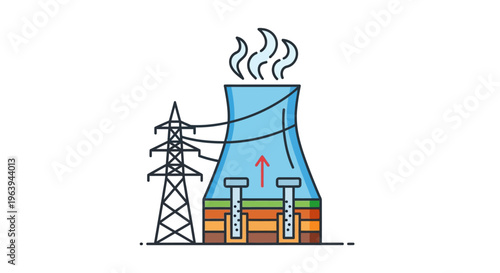 Innovative isometric illustration of a futuristic industrial power plant with advanced technology and sustainable energy production
