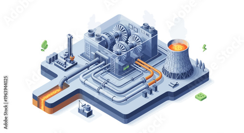 Industrial pollution diagram illustrating smokestacks emitting fumes and underground geological layers with arrows indicating fluid movement