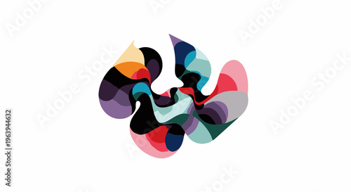 Abstract fluid shapes in a vibrant, overlapping color palette on a white background