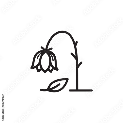 Wilting flower with drooping stem vector icon. Sad dying plant outline for environmental and seasonal change art.