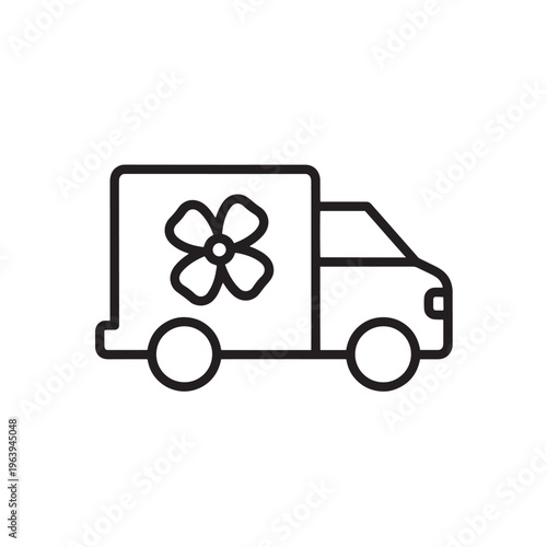 Floral delivery van truck vector icon illustration. Commercial flower courier transport outline for logistics web.