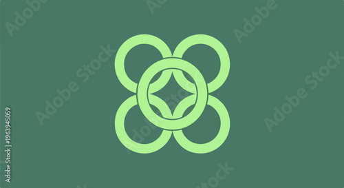 Abstract interlocking light green circles on a dark green background