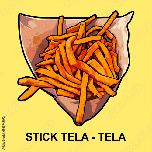 Indonesian Crispy Fried Cassava Sticks or Tela-Tela Street Food Illustration Vector