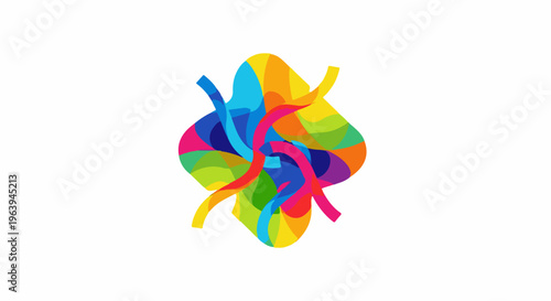 Abstract colorful swirling organic shape with curved lines intersecting