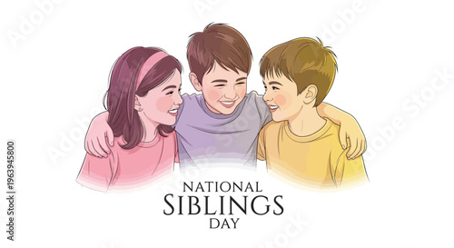 Illustration of three siblings celebrating National Siblings Day with a warm and loving moment together.