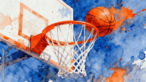 The Hoop Basketball and Hoop isolated watercolor vector illustration svg