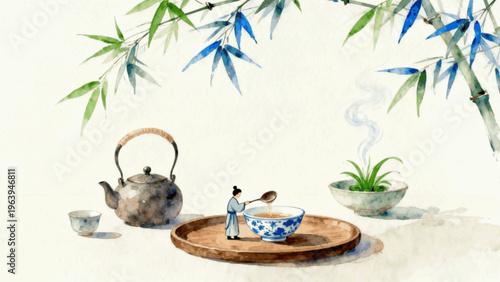 Quiet Tea Time Serene Tea Scene isolated watercolor vector illustration svg