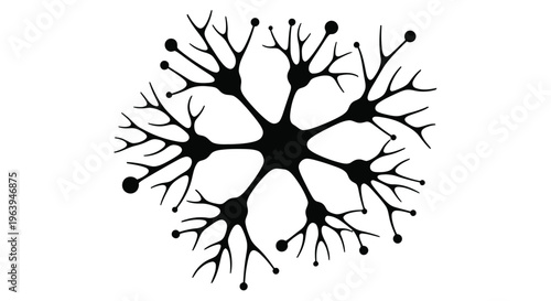 Abstract depiction of a neuron with branching dendrites against a white background