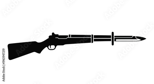Rifle with Bayonet Icon – Military Weapon Silhouette Combat Equipment Illustration