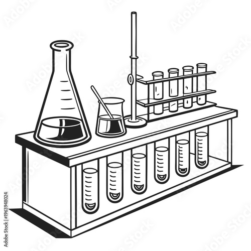 Laboratory equipment on a table science chemistry