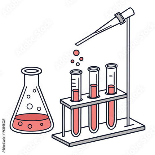Laboratory equipment with pipette and test tubes beaker