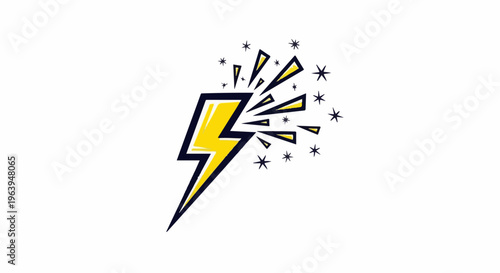 A yellow lightning bolt with a dark blue outline explodes with energy