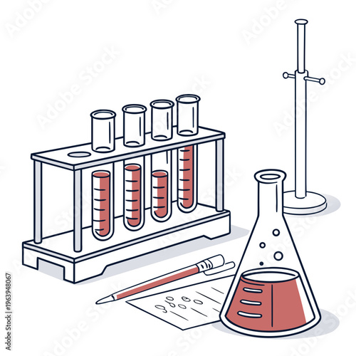 Laboratory test tubes and beaker with pencil science