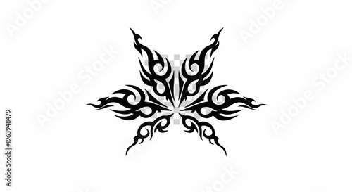 Abstract black tribal design with six flame-like extensions