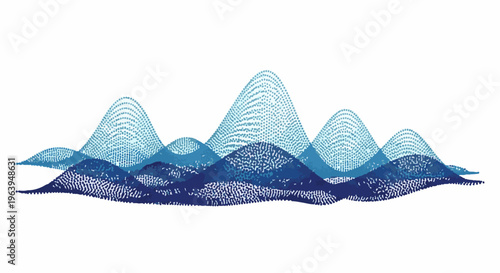 Abstract blue dotted hills in varying shades and sizes