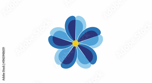 Abstract blue flower with yellow center on white background