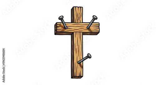 Christianity and Faith A Wooden Cross Symbol with Nails Representing Sacrifice and Redemption