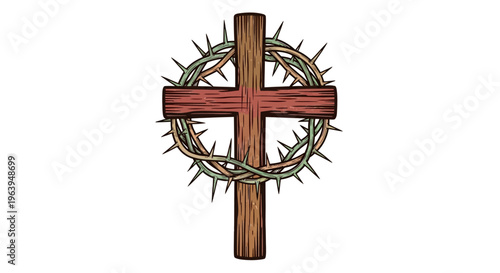 Christian cross adorned with a crown of thorns, a symbol of sacrifice and redemption