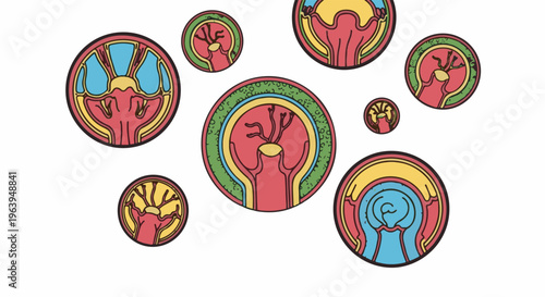 Abstract circular diagrams with organic biological cross-section details