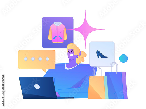 Holiday shopping people doing e-commerce online shopping flat vector concept operation hand drawn illustration
