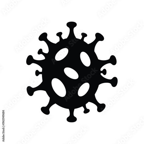 Illustration of vector coronavirus molecule with protruding spikes and oval openings on a white background