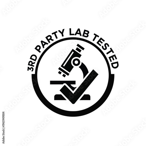 Illustration of vector graphic for third party lab tested logo with microscope and checkmark