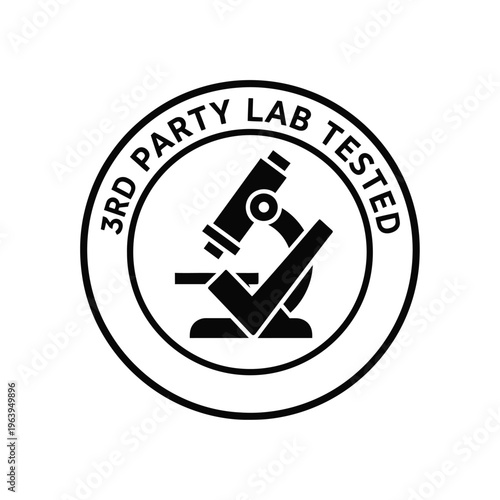 Illustration of vector graphic for third party lab tested logo with microscope and checkmark symbol
