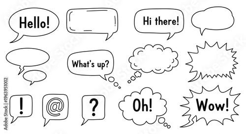 comic speech bubbles and text icons on white background