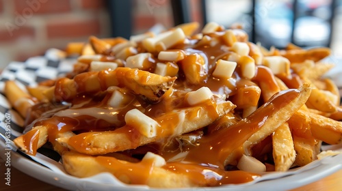 A massive serving of poutine with squeaky cheese curds and rich brown gravy piles high on fries.
