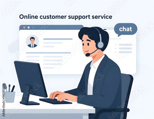 Online Customer Support Service with Male Representative at Desk