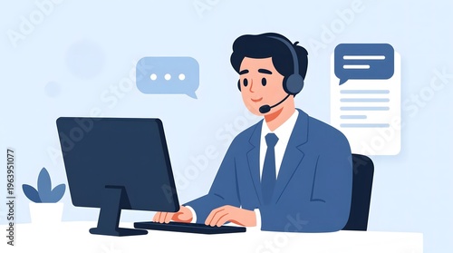 Professional Support Agent Assisting Customers in Modern Office
