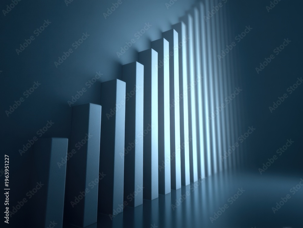 Obraz premium Abstract design of illuminated vertical bars casting shadows in a dark, serene environment highlighting minimalism and depth