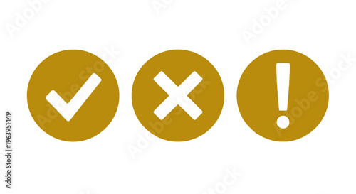 Green checkmark, red cross, and yellow exclamation icons