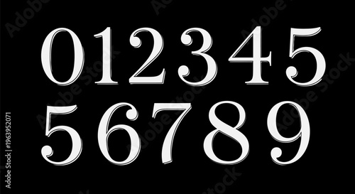 White numbers on black background, numeric text, typography