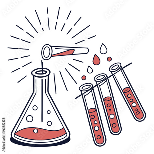 Test tubes and beaker with red liquid laboratory science