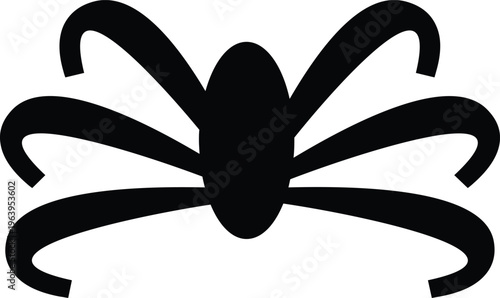 Black spider silhouette vector icon, minimalist arachnid symbol, scary insect logo design, Halloween spooky element isolated on white background.