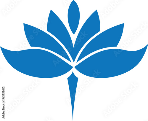 Blue lotus flower silhouette vector icon, minimalist water lily symbol for wellness and yoga, zen botanical logo design, isolated on white background.