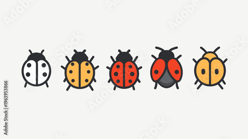 Five ladybug icons in a row, each with slightly different color/pattern variations